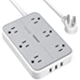 Surge Protector with USB, TESSAN Power Strip Flat Plug with 6 Widely Spaced AC Outlets and 3 USB Charging Ports, 1080 Joules, Wall Mount Extension Cord 5 Ft, Home and Office Accessories