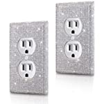 2 Pieces Sparkly Light Switch Cover Bling Outlets Cover Bling Light Switch Cover Diamond Outlet Cover Rhinestones Wall Plate Cover Crystal Shiny Wall Plate Cover (Duplex Outlet, Silver)