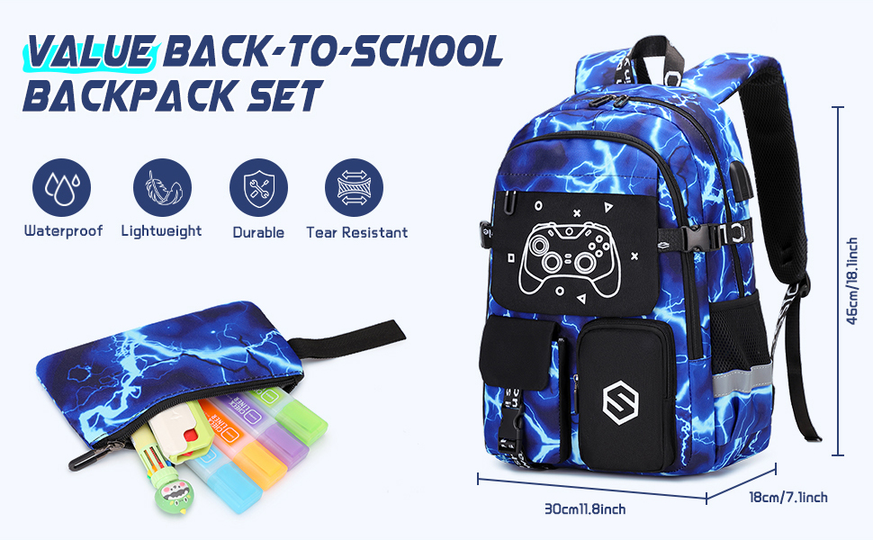 school backpack for boys with lunch bag for Kindergarten Elementary Middle School 3-15 years old