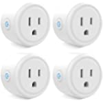 Mini Smart Plug,WiFi Socket Works with Alexa and Google Home,Plug-in Outlet Remote Control and Timer Function, ETL FCC Listed, No Hub Required,2.4G Wi-Fi Only,10A 1200W,4-Pack,White