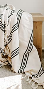 turkish blanket, turkish cotton throw, light weight throw blanket, black and white home decor