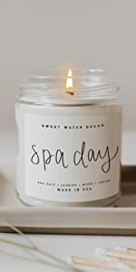 spa day candle, spa scented candle, soy candle, pampering gift, relaxing candle scent