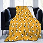 LIBIFALL Bee Soft Flannel Fleece Throw Blanket,Bumble Bees Producing Honey by Filling Honeycombs Cells,Home Decor Micro Warm Blanket for Couch Bed,50&quot; x 60&quot;,Yellow