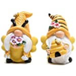 Hodao Spring and Summer Garden Gnomes Decorations Honey bee Gnome World Bee Day Decorations Gifts -Swedish Dwarf Figurine Table Summer Honey Bumble Bees Gnomes Decorations for Home (2 PCS)