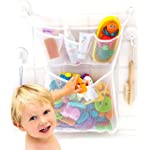 Original Tub Cubby Bath Toy Storage for Baby Bath Toys, Hanging bath toy holder with Suction &amp; Adhesive Hooks, 14x20&quot; Mesh Net Shower Caddy for Bathtub Toys, Kids Bathroom letters &amp; Toy Organizer