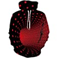 Belovecol Mens Plaid Geometric Hooded Sweatshirts Black Red Squares Tunnel Graphic Hoodied Long Sleeve Non Fleece Pocket Pullover Hoodies with Drawstring for Party Winter M