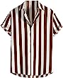 Romwe Men's Striped Short Sleeve Regular Fit Button Down Shirts