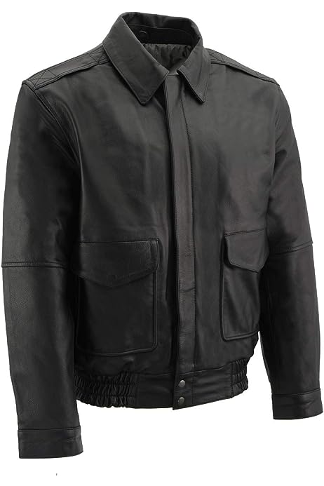 SFM1519 Men's Classic Black Bomber Leather Jacket