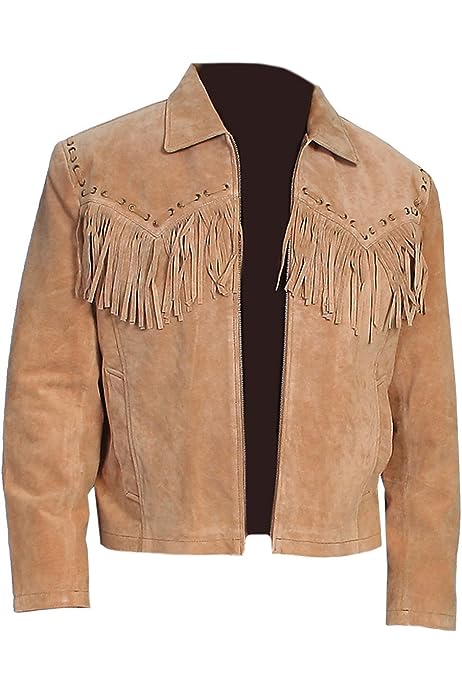 Men's Western Cowboy Suede Leather Jacket Brown