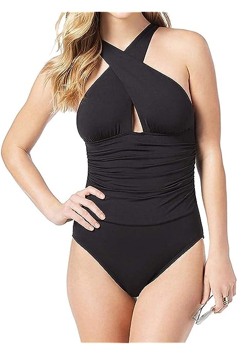 Women's High Neck Shirred One-Piece Swimsuit