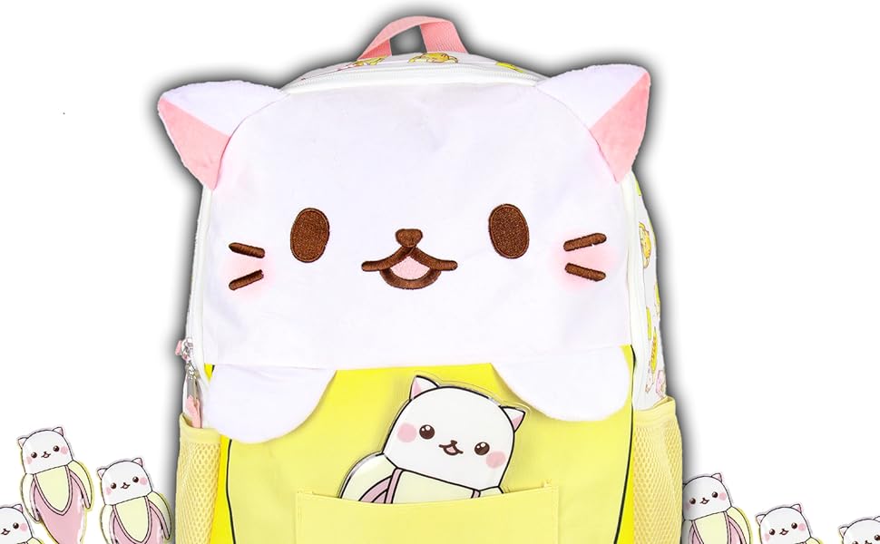 Crunchyroll Bananya Plush 3-D Cat Anime Cartoon 16" Backpack a cat dreams a chocolate-covered banana