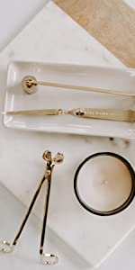 gold candle care kit, candle gift, home decor, modern home decor, candle snuffer, candle scissors
