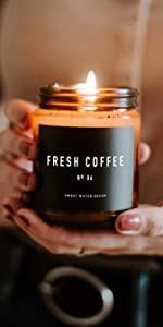 fresh coffee candle, soy candle, coffee present, coffee gift, amber jar candle