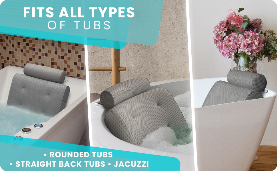 Tub pillow for back and head designed to fit all types of tubs