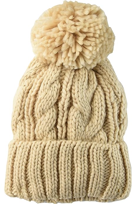 Women's Chunky Cable Beanie with Yarn Pom