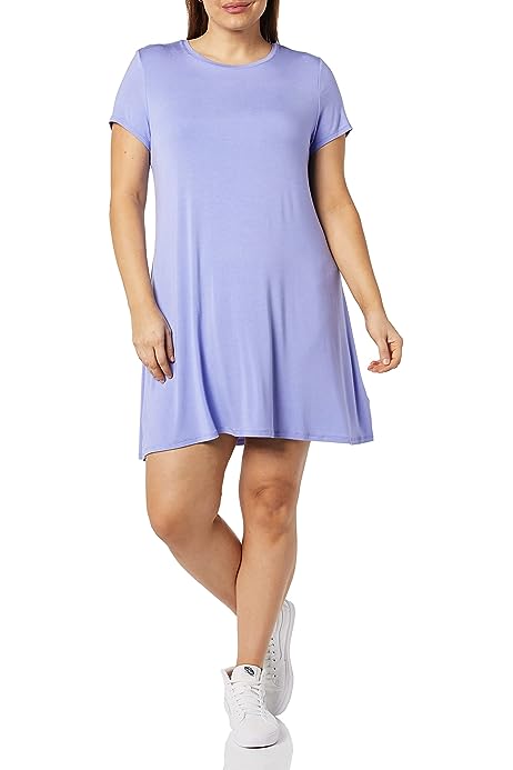 Women's Short-Sleeve Scoop Neck Swing Dress (Available in Plus Size)