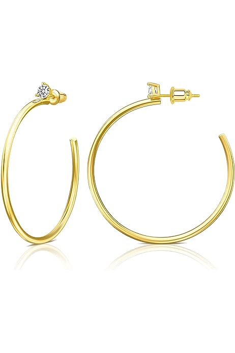 Gold Hoop Earrings for Women 14K Gold Plated Hoops Thin Earring Hoops for Girls Lightweight with Cubic Zirconia