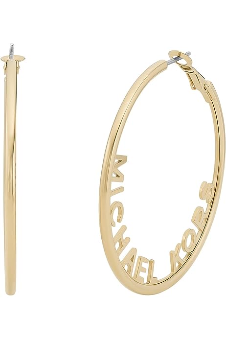 Women's Gold-Tone Stainless Steel Logo Hoop Earrings (Model: MKJ7992710)