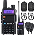 BAOFENG UV-5R 5W Ham Radio Walkie Talkie Dual Band Two Way Radio with Radio Case, Earpiece and Hand Mic (2 Pack)