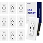 ELEGRP USB Outlet Receptacles, Dual High Speed USB Ports with Smart Chip, 15 Amp Duplex Tamper Resistant Receptacle, Wall Plate Included, UL Listed (10 Pack, Glossy White)