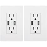 Outlet with USB High Speed Charger 4.2A Charging Capability,Duplex Receptacle 15 A, Tamper Resistant Wall socket USB Outlet,Child Proof Safety,Screwless Wall Plate,White (2 Pack)