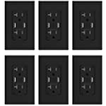 ELEGRP USB Charger Wall Outlet, Dual High Speed 4.0 Amp USB Ports with Smart Chip, 20 Amp Duplex Tamper Resistant Receptacle Plug NEMA 5-20R, Wall Plate Included, UL Listed (6 Pack, Glossy Black)