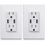 [2 Pack] USB Outlet, USB Charger Wall Outlet Dual High Speed 4.2 Amp USB Ports with Smart Chip, 15A/125V Tamper Resistant Electrical Outlet Receptacle, Screwless Wall Plate, ETL Listed, White