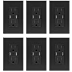ELEGRP USB Charger Wall Outlet, Dual High Speed 4.0 Amp USB Ports with Smart Chip, 15 Amp Duplex Tamper Resistant Receptacle Plug NEMA 5-15R, Wall Plate Included, UL Listed (6 Pack, Glossy Black)