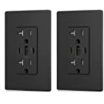 ELEGRP 30W 6.0 Amp 3-Port USB Wall Outlet, 20 Amp Receptacle with Dual USB Type C Type A Ports, USB Charger for iPhone, iPad, Samsung and Android Devices, UL Listed, with Wall Plate, 2 Pack, Black