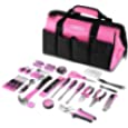 DEKOPRO 180-Piece Pink Tool Kit, Household Hand Tool Set with Wide Mouth Open Storage Tool Bag for DIY, Home and Equipment Maintenance