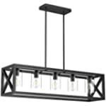 Espird Industrial Rectangular Chandelier，Black Farmhouse 40 Inch Large Kitchen Island Pendant Lighting, Dining Room 5 Lights Chandelier, Vintage Dining Ceiling Light Fixture Over Pool Table