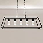 ZOSIMIO Farmhouse Industrial Dining Room Chandelier, Black Modern Kitchen Island Lighting, Rectangle Hanging Light Fixtures for Living Room Pool Table Bar (5-Light)