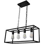 Farmhouse Industrial Kitchen Island Lighting, Black Modern Chandelier, Rectangle Hanging Light Fixtures for Dining Room Living Room Bar 4-Light