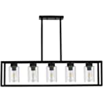 DOSOTY 5 Light Farmhouse Dining Room Light Fixture Black Rectangle Kitchen Island Chandelier Cage with Clear Glass Shade for Kitchen Island Dining Room