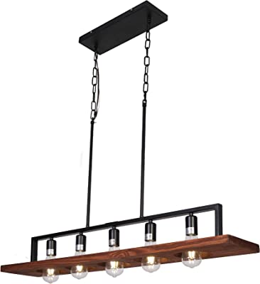 DERALAN Rustic Wood Chandeliers Modern Farmhouse Chandeliers Lighting 5-Lights Wooden Industrial Island Pendant Light Fixture Ceiling Lights for Dining Room Kitchen Living Room Bar Foyer L38.6" W7.9"