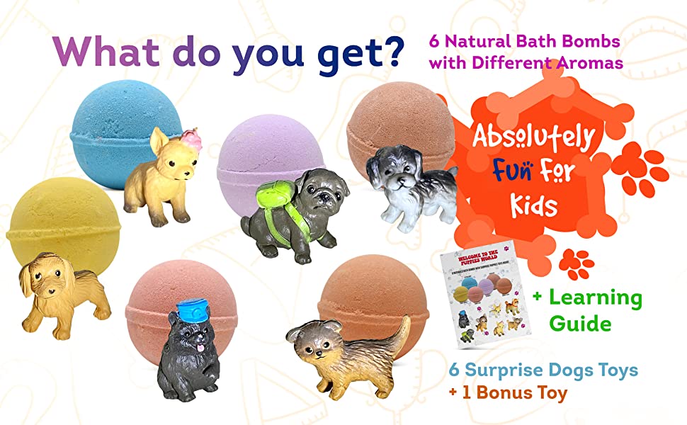 Bath Bombs Gift Set with Puppies Toys Inside