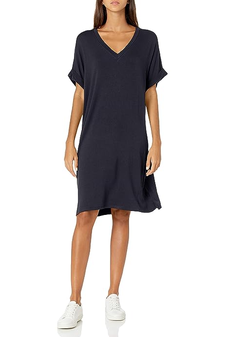 Women's Supersoft Terry Deep V-Neck Roll-Sleeve Dress (Previously Daily Ritual)
