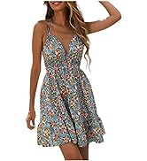 HUANKD Women''s Outfits Summer Sexy Backless Suspender Printed Dress Sundresses Casual Beach