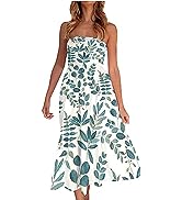 HUANKD Women''s Flattering Dresses to Hide Tummy Strapless Party Beach Dress Casual Flowy Sun Dres...