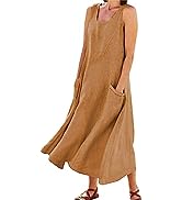 HUANKD Women''s Fairy Dress Halloween Solid Colour Sleeveless Cotton Linen Pocket Dress Engagement...