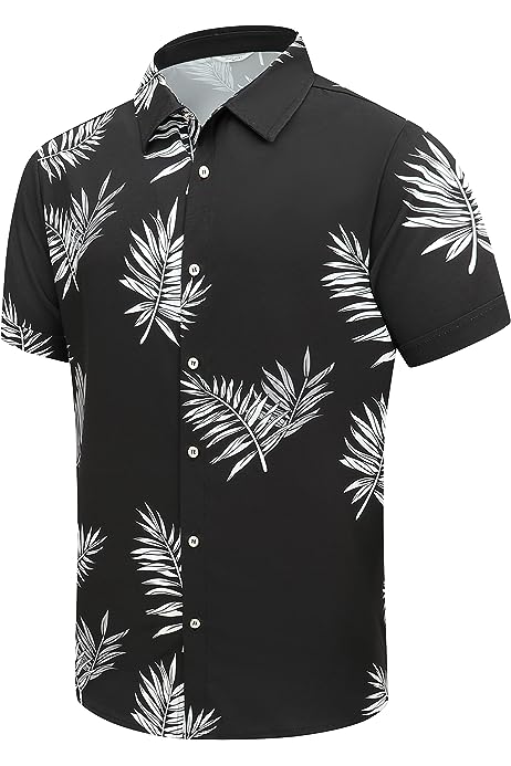 Hawaiian Shirt for Men, Unisex Summer Beach Casual Short Sleeve Button Down Shirts, Printed Palmshadow Clothing