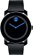 Movado Men's BOLD TR90 Watch with Sunray Dot and Leather Strap, Black/Blue (Model 3600307)