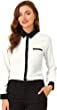 Allegra K Women's Contrast Collar Shirt Chiffon Long Sleeve Work Office Blouse