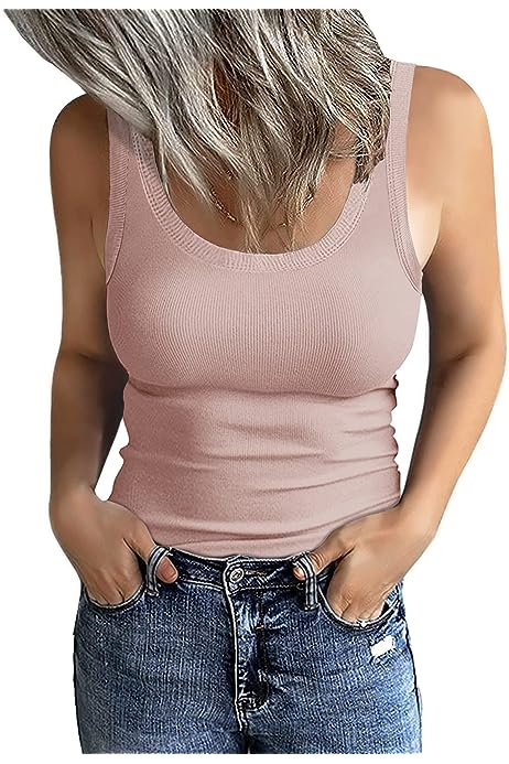 Women's Sleeveless Scoop Neck Ribbed Tank Tops Fitted Basic Cami Tee Shirts