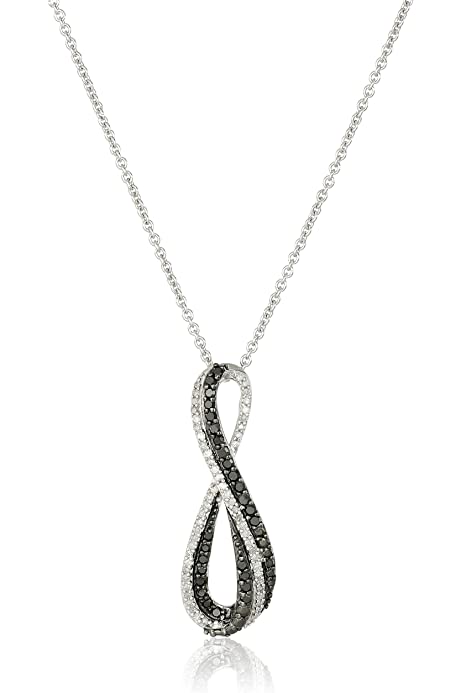 Sterling Silver Black and White Diamond Infinity Pendant Necklace (1/3 cttw), 18"