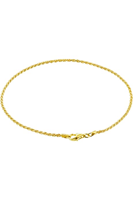 14k Gold over Sterling Silver Vermeil 1.5mm Rope Foot Chain Anklet