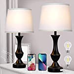 Lamps for Living Room Set of 2, Touch Bedside Lamps for Bedrooms with USB Ports, 3-Way Dimmable White Nightstand lamp with Premium Linen Fabric Lampshade, Bed lamp for Reading, Office, Bulbs Included