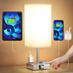 Bedside Lamp with USB Port - Touch Control Table Lamp for Bedroom with USB C+A Charging Ports &amp; AC Outlets, 3-Way Dimmable Nightstand Lamp for Living Room Office(LED Bulb Included)