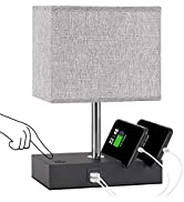 Touch Control Bedside Lamps for Bedroom with USB Ports - Dimmable Table Lamp for Nightstand with ...