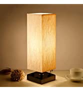 Small Table Lamp for Bedroom - Bedside Lamps for Nightstand, Minimalist Solid Wood Night Stand Li...